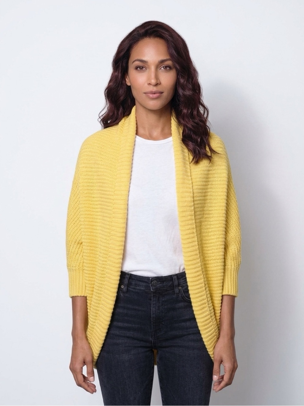 Amazon Yellow Open-Front Knit Shrug